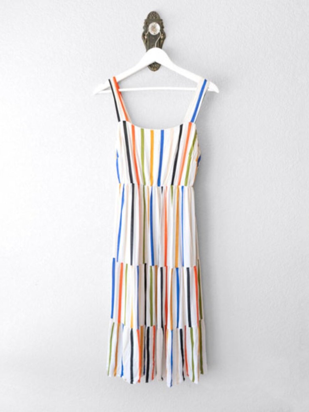 So Perla Stripe Sundress Medium Tiered Dress Multicolor Stripe Sleeveless